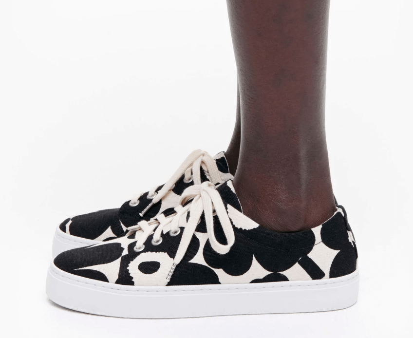 Marimekko black and white print sneakers.